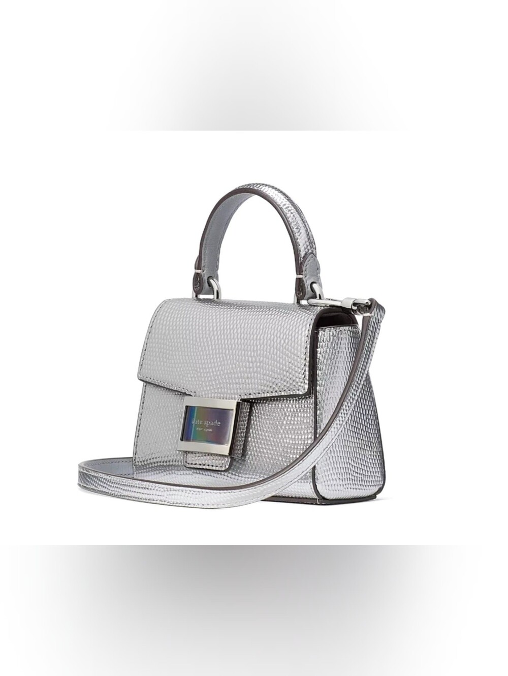 Kate Spade Katy Lizard Embossed Micro Crossbody Leather Silver